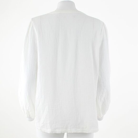 Marine Layer Jamie Banded Collar Double Cloth Top in White - Picture 3 of 5